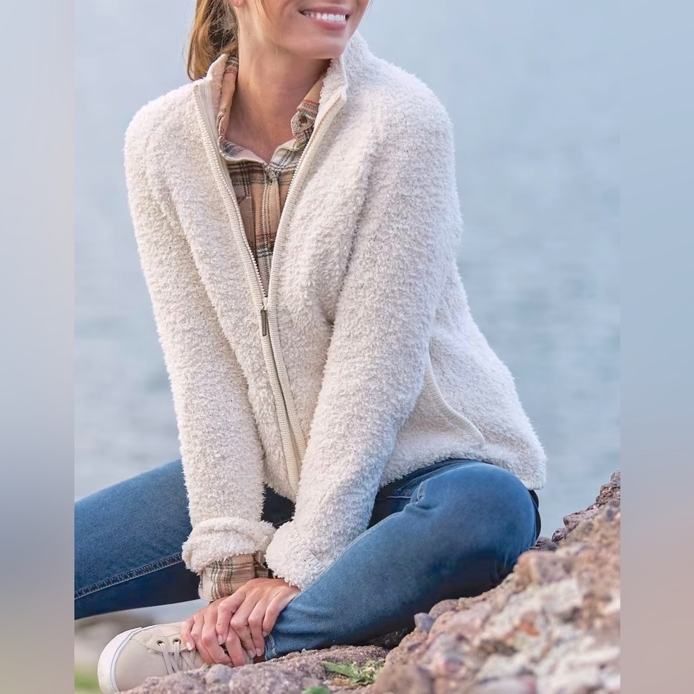 Natural Reflections Sherpa Teddy Fleece Jacket | Medium | Cream | Cozy Layer